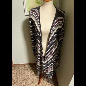 Like New Aventura Long Striped open Cardigan With Fringe Large #C54